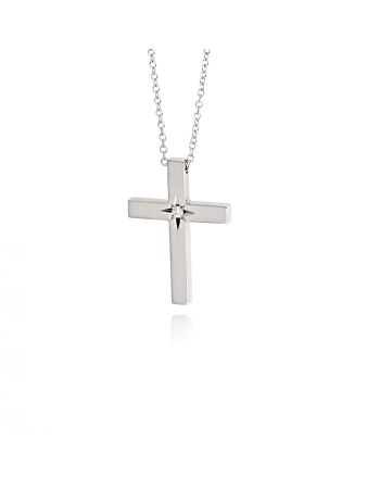 Σταυρός Βάπτισης με Αλυσίδα για Κορίτσι από Λευκό Χρυσό Κ14 με Διαμάντι 038440
