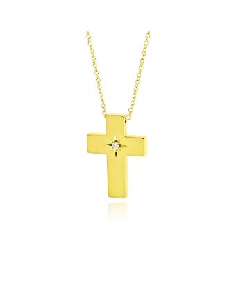 Σταυρός Βάπτισης με Αλυσίδα από Κίτρινο Χρυσό Κ14 και Διαμάντι 038444