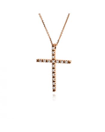 Σταυρός Βάπτισης Val΄Oro με Αλυσίδα για Κορίτσι από Ροζ  Χρυσό Κ18 με Διαμάντια 038534
