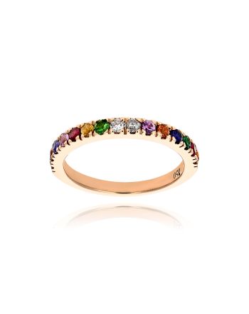 Δαχτυλίδι από Ροζ Χρυσό Κ14 με Διαμάντια και Πολύτιμους Λίθους 038673