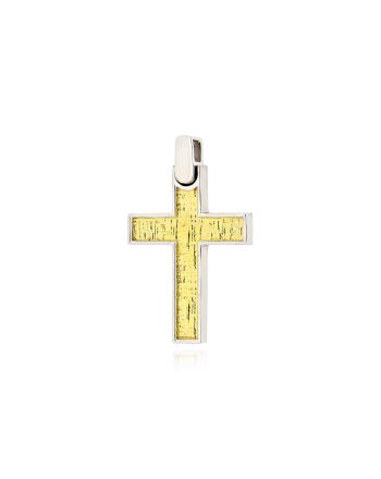 Σταυρός Βάπτισης FaCaDoro από Λευκό και Κίτρινο Χρυσό Κ14 CR-000881