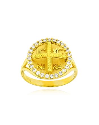 Δαχτυλίδι Κωνσταντινάτο από Κίτρινο  Χρυσό Κ9 με Πέτρες Ζιργκόν 038944