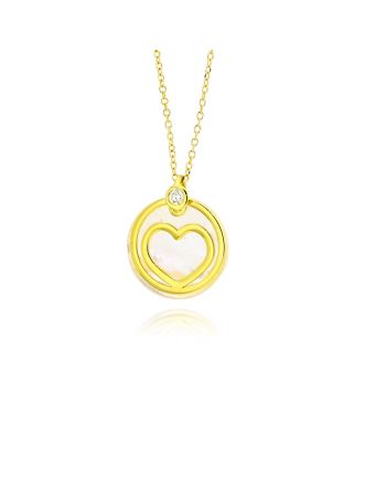 Μενταγιόν Καρδιά με Αλυσίδα από Κίτρινο Χρυσό Κ14 με Διαμάντι και Φίλντισι 039048