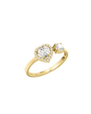 Δαχτυλίδι Καρδιά Ροζέτα MetronGold από Κίτρινο Χρυσό Κ14 με Πέτρες Ζιργκόν 039254