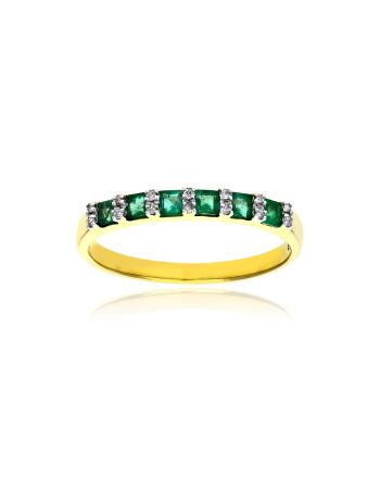 Δαχτυλίδι Σειρέ από Κίτρινο Χρυσό Κ14 με Διαμάντια και Σμαράγδια 039455