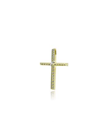 Σταυρός Βάπτισης Τριάντος Διπλής Όψης για Κορίτσι από Λευκό και Κίτρινο Χρυσό Κ14 με Πέτρες Ζιργκόν 039558