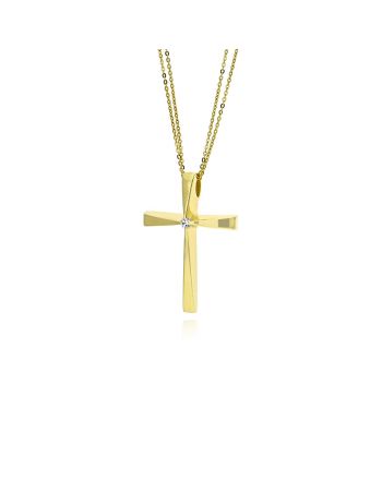 Σταυρός Βάπτισης Val΄Oro με Αλυσίδα για Κορίτσι από Κίτρινο Χρυσό Κ14 και Πέτρα Ζιργκόν 039726