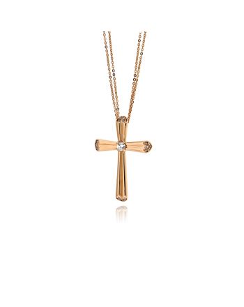 Σταυρός Βάπτισης με Αλυσίδα για Κορίτσι Val΄Oro  από Ροζ Χρυσό Κ14 και Πέτρες Ζιργκόν 039731