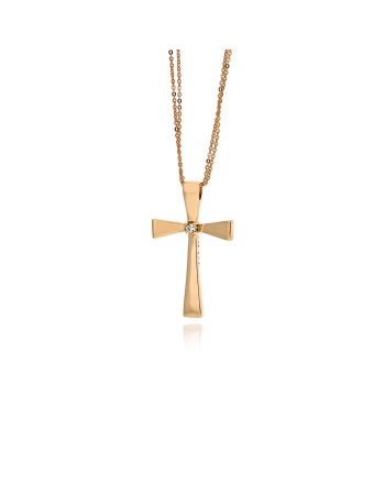 Σταυρός Βάπτισης με Αλυσίδα για Κορίτσι Val΄Oro  από Ροζ Χρυσό Κ14 και Πέτρα Ζιργκόν 039732