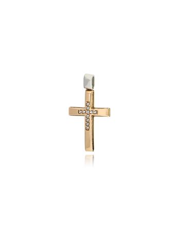 Σταυρός Βάπτισης Val΄Oro για Κορίτσι από Ροζ και Λευκό Χρυσό Κ14 με Πέτρες Ζιργκόν 039750