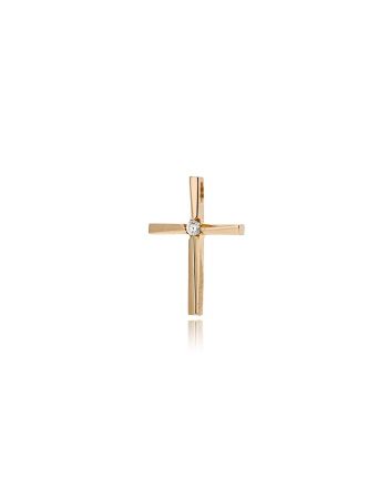 Σταυρός Βάπτισης Τριάντος για Κορίτσι από Ροζ Χρυσό Κ14 και Πέτρα Ζιργκόν 039783