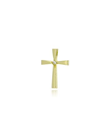 Σταυρός Βάπτισης Τριάντος για Κορίτσι από Κίτρινο Χρυσό Κ14 και Πέτρα Ζιργκόν 039787
