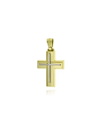 Σταυρός Βάπτισης Τριάντος για Αγόρι από Κίτρινο και Λευκό Χρυσό Κ14 039788