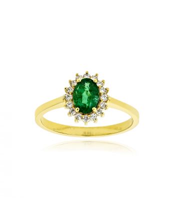 Δαχτυλίδι Ροζέτα από Κίτρινο Χρυσό Κ18 με Διαμάντια και Σμαράγδι 039968