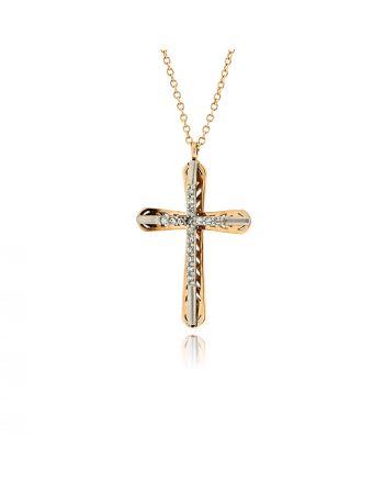 Σταυρός Βάπτισης με Αλυσίδα για Κορίτσι από Ροζ και Λευκό Χρυσό Κ14 039975