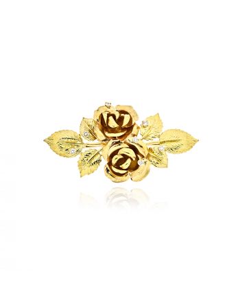 Γυναικεία Καρφίτσα με Τριαντάφυλλα από Κίτρινο Χρυσό Κ18 με Διαμάντια 040685