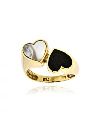Δαχτυλίδι με Καρδιές από Κίτρινο Χρυσό Κ18 με Φίλντισι και Έβενο 040694