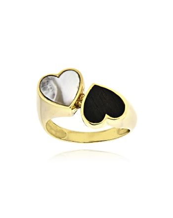 Δαχτυλίδι με Καρδιές από Κίτρινο Χρυσό Κ18 με Φίλντισι και Έβενο 040694