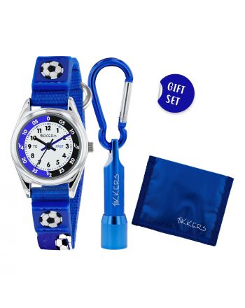 Παιδικό Ρολόι Tikkers Quartz ATK1028 με Μπάλες Ποδοσφαίρου και Μπλε Υφασμάτινο Λουράκι 040732
