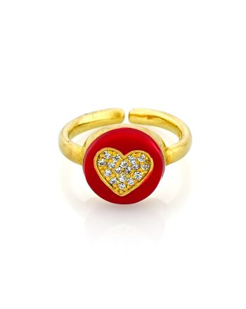 Δαχτυλίδι με Καρδιά από Ασήμι 925 με Πέτρες Ζιργκόν και Σμάλτο 040799