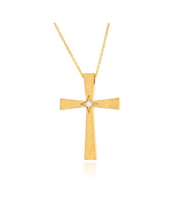 Σταυρός Βάπτισης FaCad΄oro με Αλυσίδα, από Κίτρινο Χρυσό Κ14 με Διαμάντι CR-000934