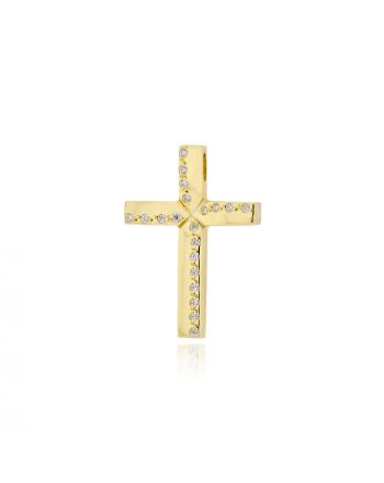 Σταυρός Βάπτισης Τριάντος για Κορίτσι Κίτρινο Χρυσό Κ14 με Πέτρες Ζιργκόν 040936