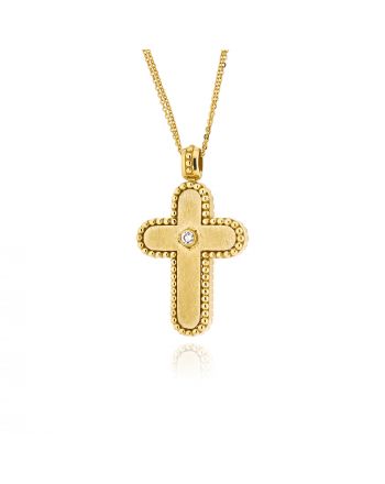 Σταυρός Βάπτισης για Κορίτσι Val΄Oro από Κίτρινο Χρυσό Κ14 με Αλυσίδα και Πέτρες Ζιργκόν 041046