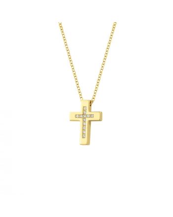 Σταυρός με Αλυσίδα από Κίτρινο Χρυσό Κ14 με Διαμάντια 041146