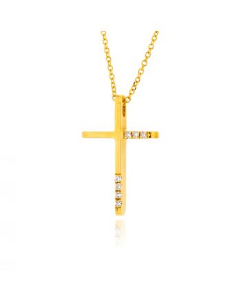 Σταυρός Βάπτισης με Αλυσίδα για Κορίτσια από Κίτρινο Χρυσό Κ18 με Διαμάντια 041171
