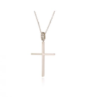 Σταυρός Βάπτισης με Αλυσίδα για Κορίτσι από Λευκό Χρυσό Κ18 με Διαμάντια 041172