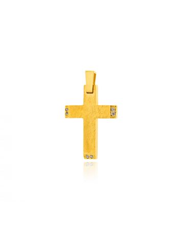 Σταυρός Βάπτισης για Κορίτσι από Κίτρινο Χρυσό Κ14 με Πέτρες Ζιργκόν 041175