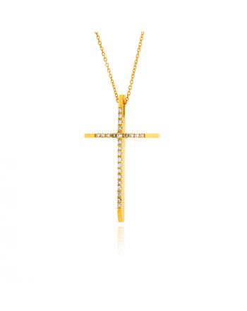 Σταυρός Βάπτισης για Κορίτσι με Αλυσίδα από Κίτρινο Χρυσό Κ18 με Διαμάντια 041210