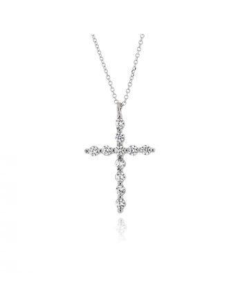 Σταυρός Γυναικείος από Λευκό Χρυσό Κ14 με Αλυσίδα και Πέτρες Ζιργκόν 041470