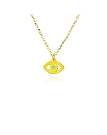 Μενταγιόν Μάτι με Αλυσίδα από Κίτρινο Χρυσό Κ14 και Σμαράγδι 041807