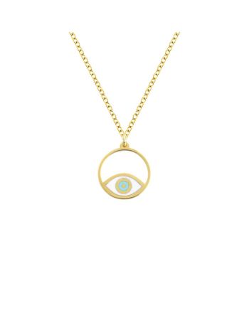 Μενταγιόν Μάτι με Αλυσίδα από Κίτρινο Χρυσό Κ14 και Κεραμικό 041810