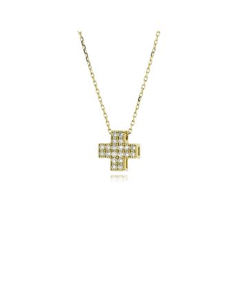 Μενταγιόν Σταυρουδάκι με Αλυσίδα από Κίτρινο Χρυσό Κ18 με Διαμάντια 042202