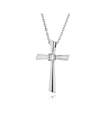 Σταυρός Βάπτισης με Αλυσίδα για Κορίτσι από Λευκό Χρυσό Κ18 με Διαμάντια 042204