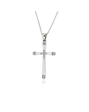 Σταυρός Βάπτισης με Αλυσίδα για Κορίτσι από Λευκό Χρυσό Κ18 με Διαμάντια 042205