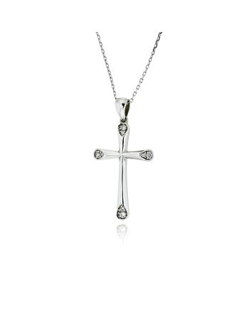 Σταυρός Βάπτισης με Αλυσίδα για Κορίτσι από Λευκό Χρυσό Κ18 με Διαμάντια 042255