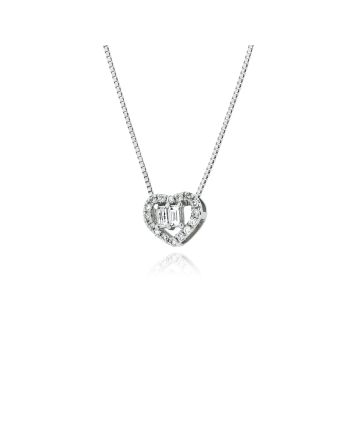 Μενταγιόν Καρδιά Ροζέτα με Αλυσίδα από Λευκό Χρυσό Κ18 με Διαμάντια 042408