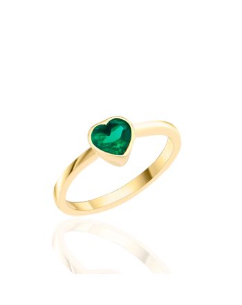 Δαχτυλίδι Καρδιά MetronGold από Κίτρινο Χρυσό Κ14 με Συνθετικό Σμαράγδι 042506