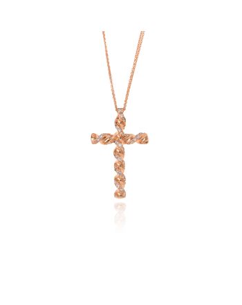 Σταυρός Βάπτισης για Κορίτσι Val΄Oro με Αλυσίδα από Ροζ Χρυσό Κ14 και Πέτρες Ζιργκόν 042521