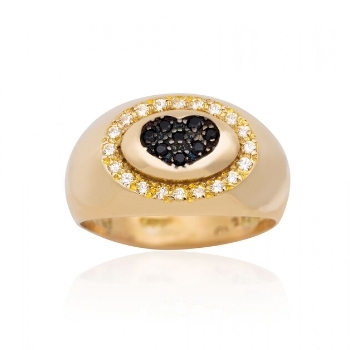 Δαχτυλίδι Σεβαλιέ με Καρδιά από Κίτρινο Χρυσό Κ9 με Πέτρες Ζιργκόν 022362