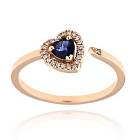 Δαχτυλίδι Καρδιά Ροζέτα από Ροζ Χρυσό Κ18 με Διαμάντια και Ζαφείρι 037875