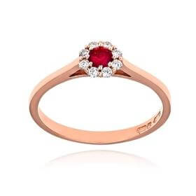 Δαχτυλίδι Ροζέτα από Ροζ Χρυσό Κ18 με Διαμάντια και Ρουμπίνι 037704